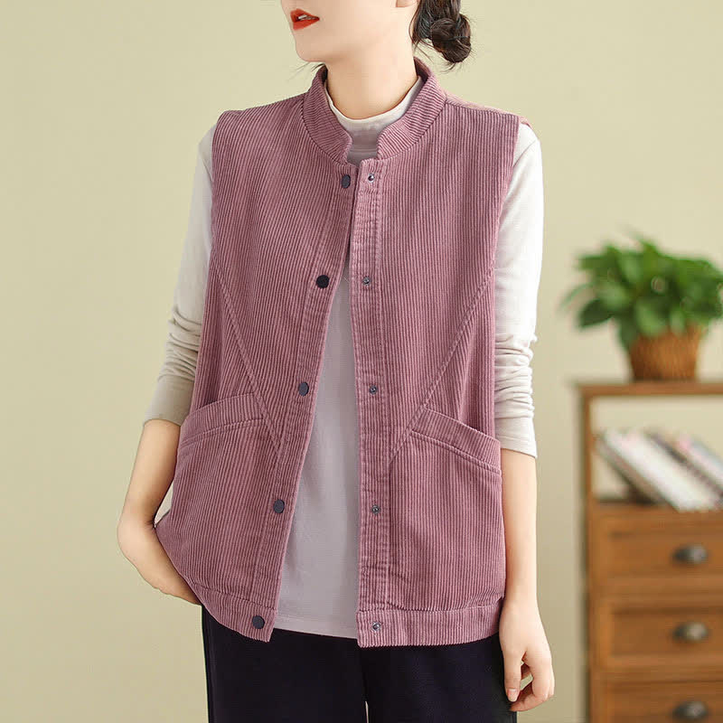 Nimara Ritual Plain Sleeveless Women's Vest Corduroy Waistcoat With Pockets