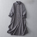 Nimara Ritual LightSteelBlue White Striped Long Sleeve Lapel Midi Dress With Pockets