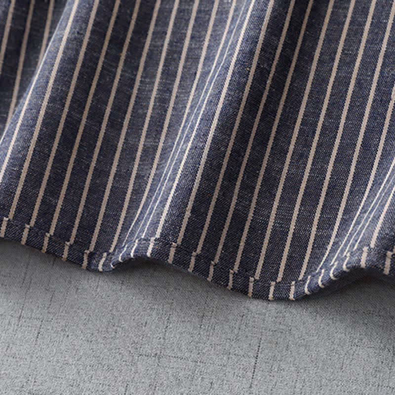Nimara Ritual LightSteelBlue White Striped Long Sleeve Lapel Midi Dress With Pockets