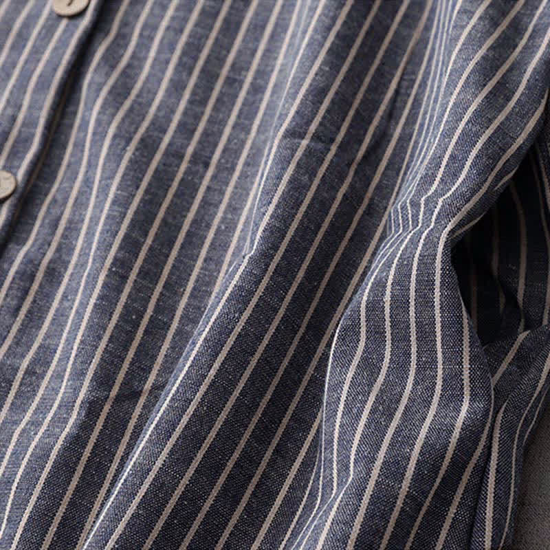 Nimara Ritual LightSteelBlue White Striped Long Sleeve Lapel Midi Dress With Pockets
