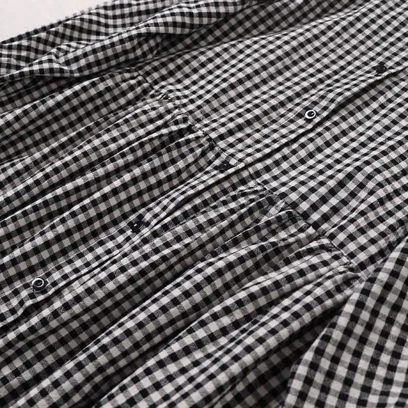 Nimara Ritual Long Sleeve Plaid Simple Buttons Ruffled Design Midi Dress With Pockets