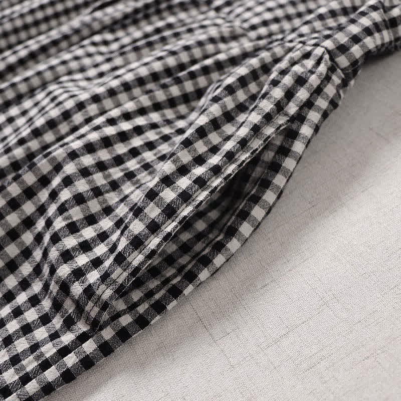 Nimara Ritual Long Sleeve Plaid Simple Buttons Ruffled Design Midi Dress With Pockets