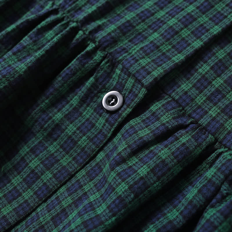 Nimara Ritual Long Sleeve Plaid Simple Buttons Ruffled Design Midi Dress With Pockets