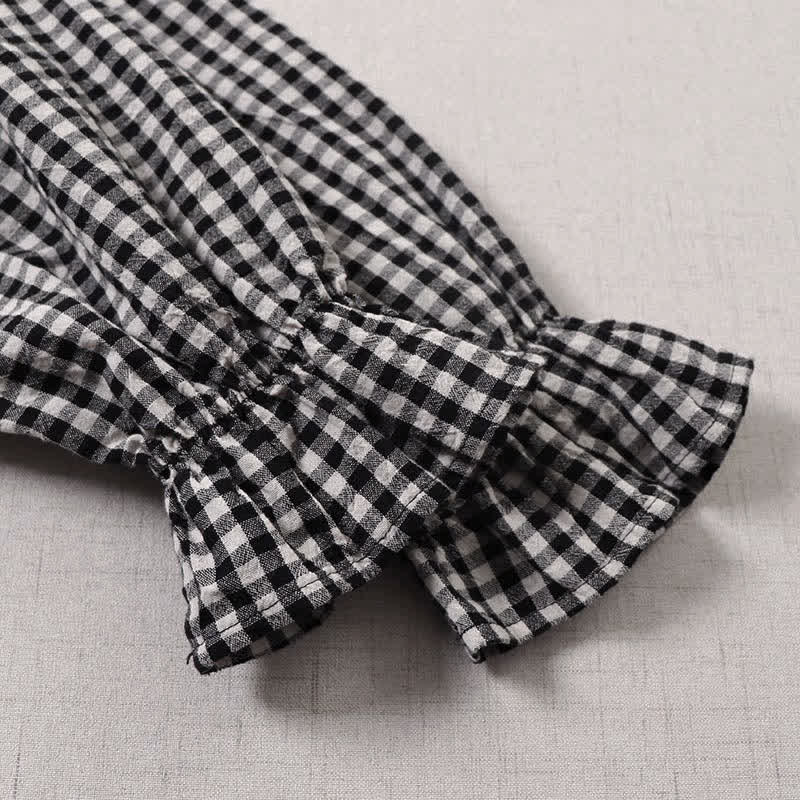 Nimara Ritual Long Sleeve Plaid Simple Buttons Ruffled Design Midi Dress With Pockets