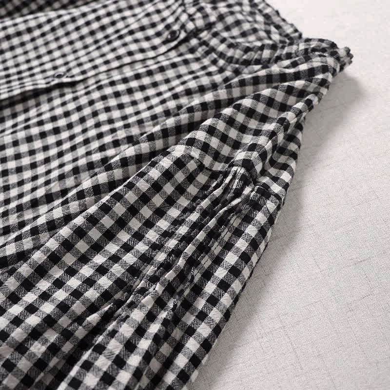 Nimara Ritual Long Sleeve Plaid Simple Buttons Ruffled Design Midi Dress With Pockets
