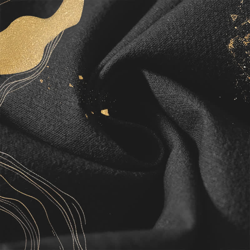 Nimara Ritual Pure Cotton Golden Dragon Cloud Wave Pattern Drawstring Men's Tapered Pants With Pockets