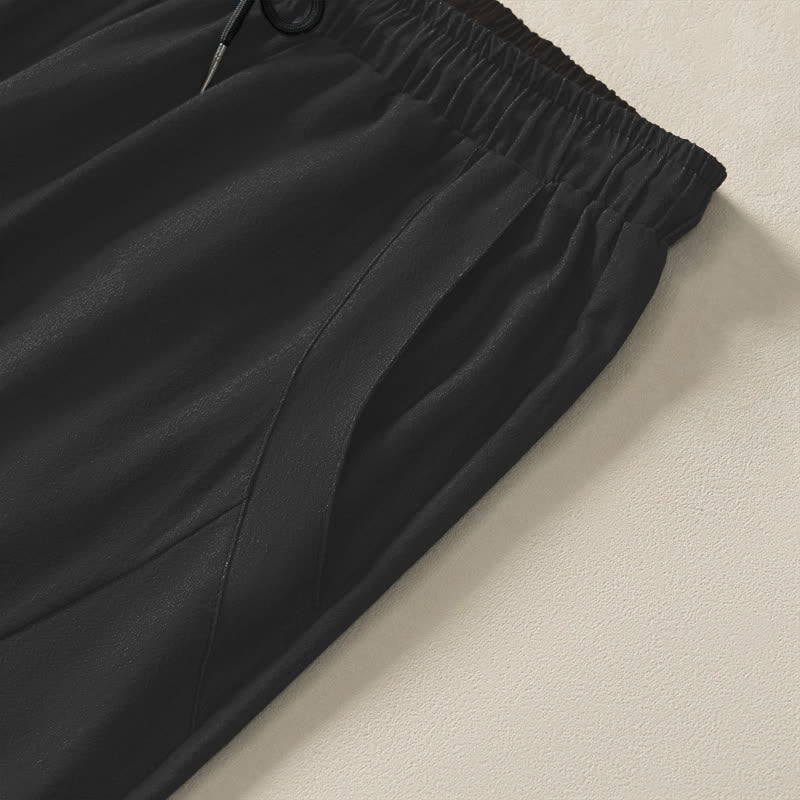 Nimara Ritual Pure Cotton White Crane Clouds Pattern Drawstring Men's Tapered Pants With Pockets