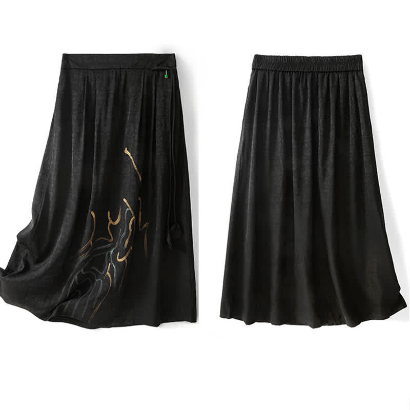 Nimara Ritual Spring Summer Boho Drawstring Black Abstract Lines Women's Skirts