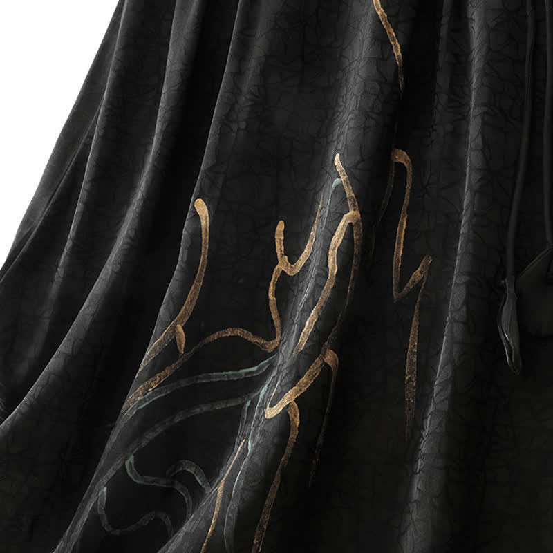 Nimara Ritual Spring Summer Boho Drawstring Black Abstract Lines Women's Skirts