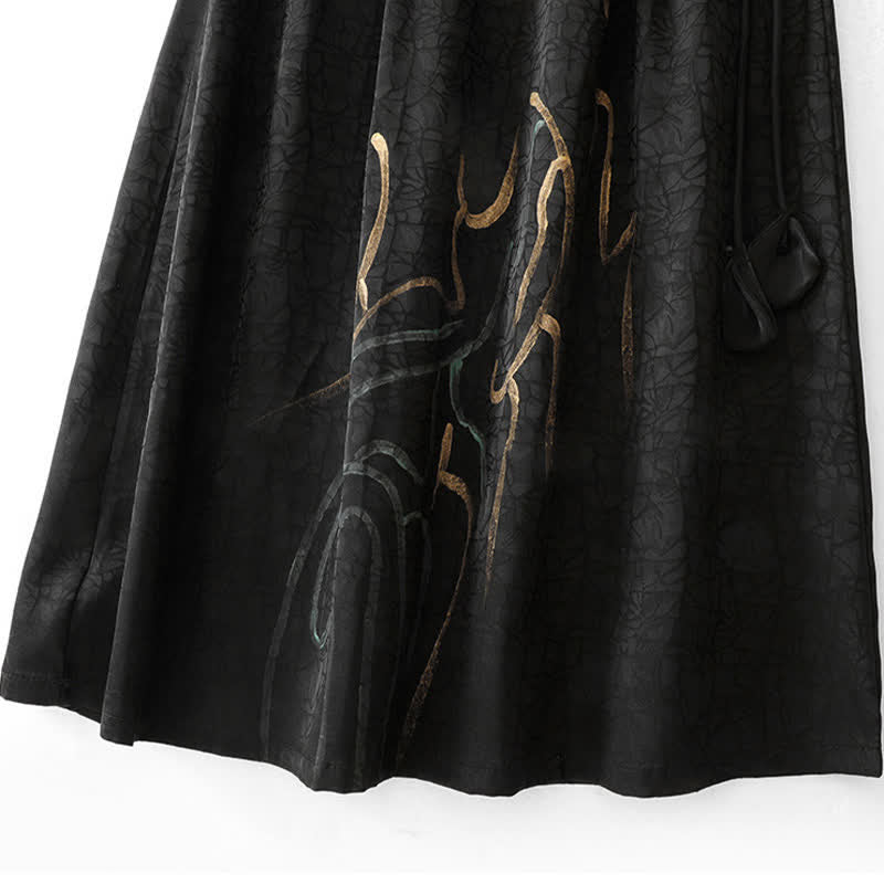 Nimara Ritual Spring Summer Boho Drawstring Black Abstract Lines Women's Skirts