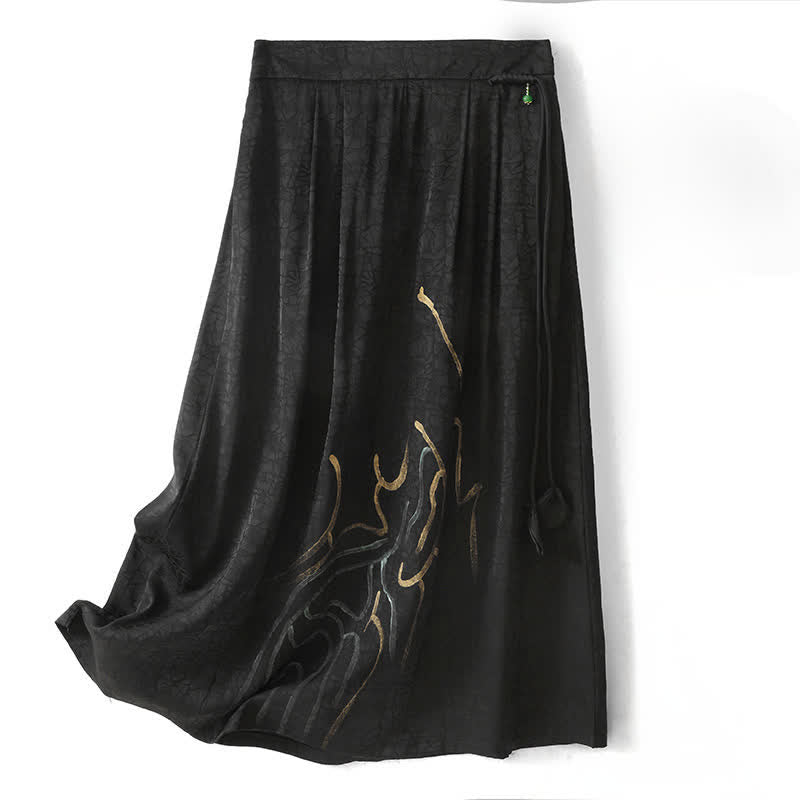 Nimara Ritual Spring Summer Boho Drawstring Black Abstract Lines Women's Skirts