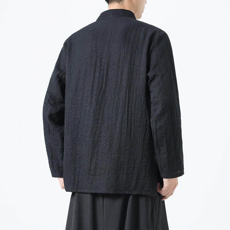 Nimara Ritual Spring Tang Style Vintage Mandarin Collar Frog Button Bamboo Embroidery Men's Long Sleeve Shirts