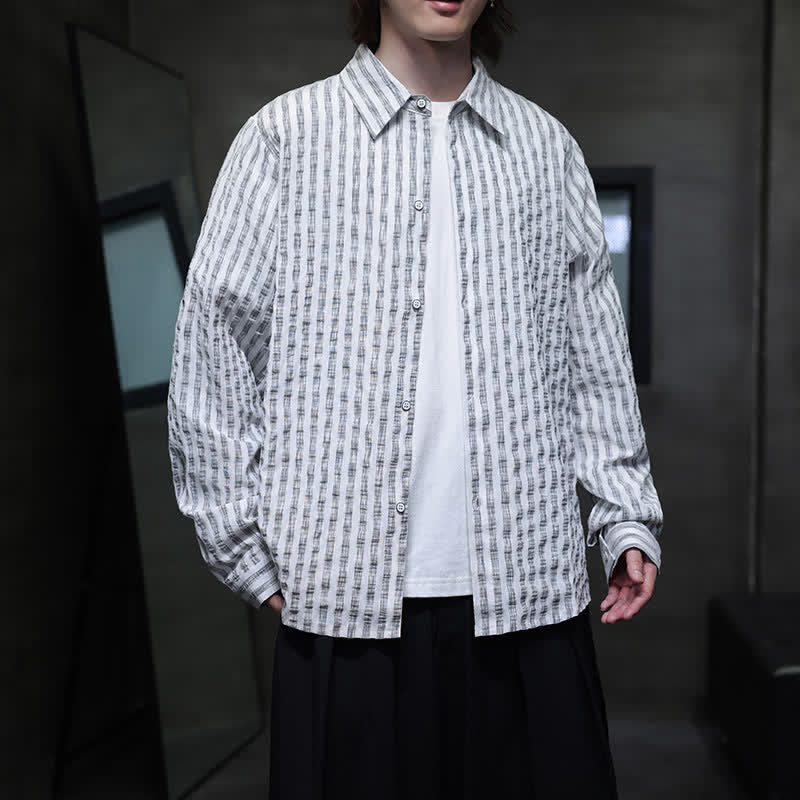 Nimara Ritual Fall Casual Minimalist Button-Up Striped Men's Long Sleeve Shirts