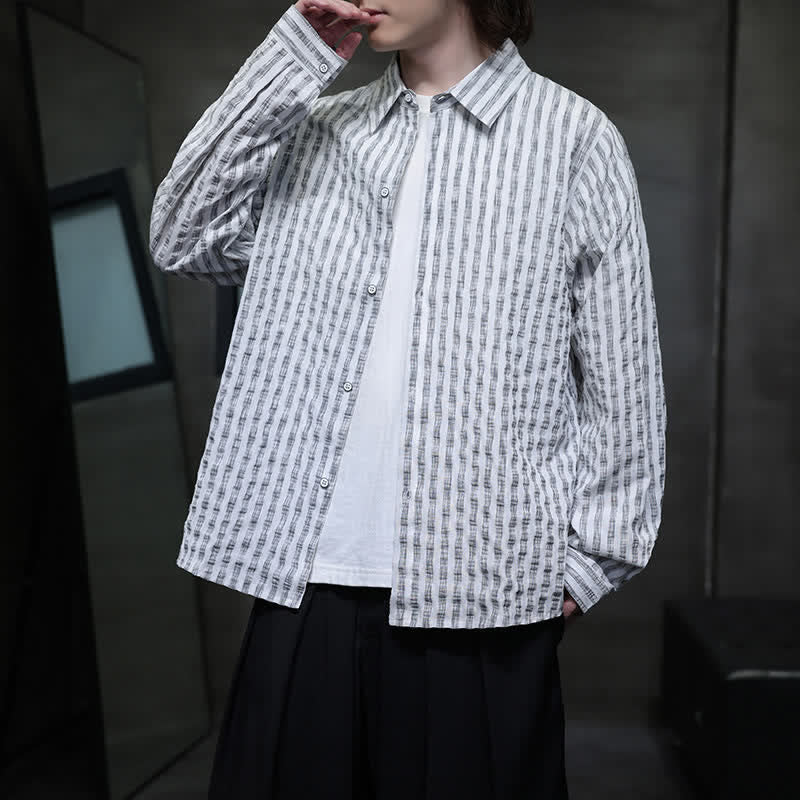 Nimara Ritual Fall Casual Minimalist Button-Up Striped Men's Long Sleeve Shirts