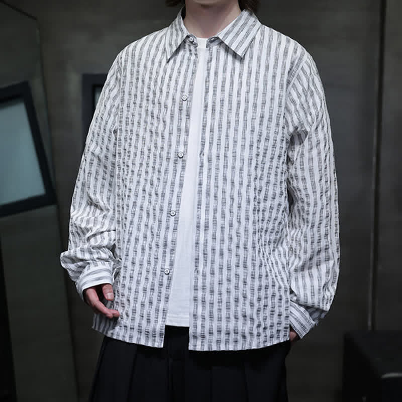Nimara Ritual Fall Casual Minimalist Button-Up Striped Men's Long Sleeve Shirts