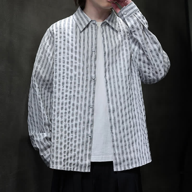 Nimara Ritual Fall Casual Minimalist Button-Up Striped Men's Long Sleeve Shirts
