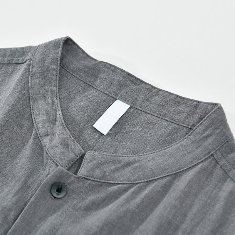 Nimara Ritual Summer Casual Mandarin Collar Button-Up Solid Men's Short Sleeve Shirts With Pockets