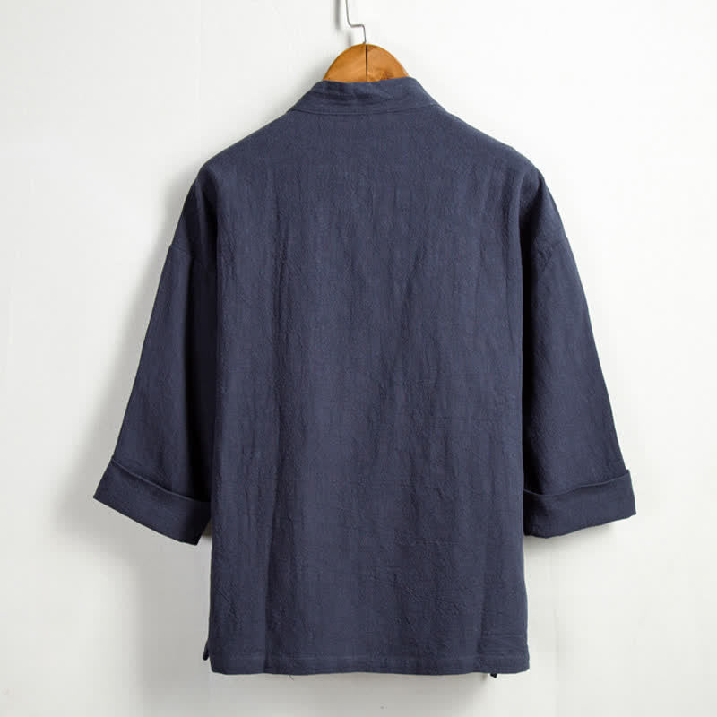 Nimara Ritual Spring Casual Tang Style Drawstring Solid Ramie Men's Kimonos With Pocket