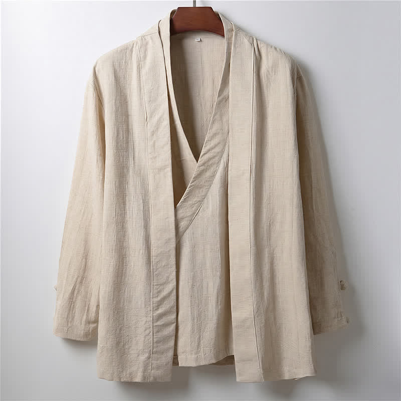 Nimara Ritual Spring Casual Minimalist Solid Lapel Ramie Men's Kimono