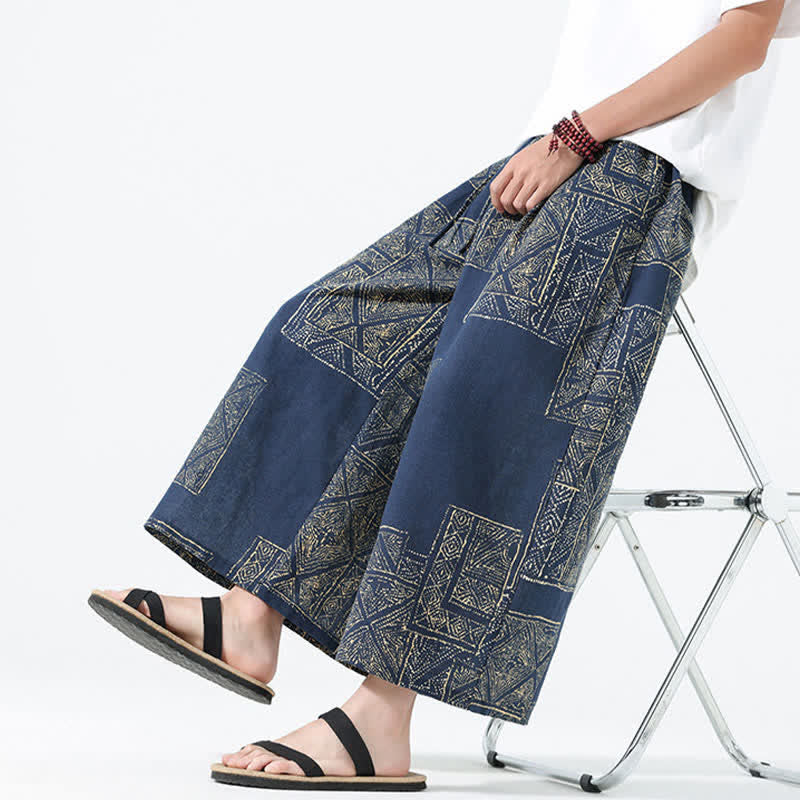 Nimara Ritual Spring Summer Boho Casual Drawstring Floral Patchwork Cropped Pants Men's Wide Leg Pants With Pockets