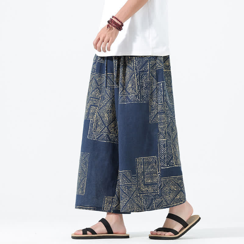 Nimara Ritual Spring Summer Boho Casual Drawstring Floral Patchwork Cropped Pants Men's Wide Leg Pants With Pockets