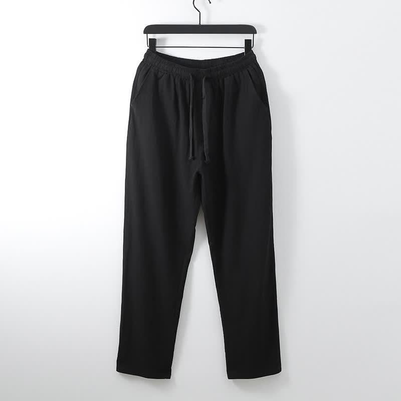 Nimara Ritual 2Pcs Spring Solid Ramie V-Neck Kimono Drawstring Pants Men's Meditation Cloth With Pockets