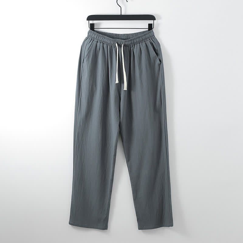 Nimara Ritual 2Pcs Spring Solid Ramie V-Neck Kimono Drawstring Pants Men's Meditation Cloth With Pockets