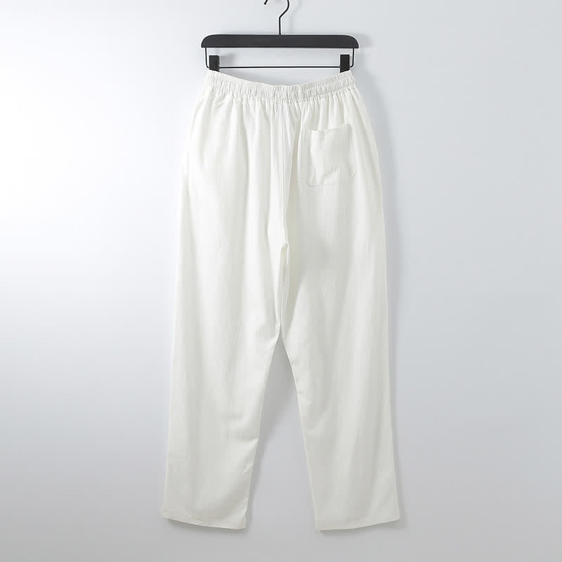 Nimara Ritual 2Pcs Spring Solid Ramie V-Neck Kimono Drawstring Pants Men's Meditation Cloth With Pockets