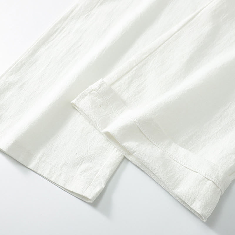 Nimara Ritual 2Pcs Spring Solid Ramie V-Neck Kimono Drawstring Pants Men's Meditation Cloth With Pockets