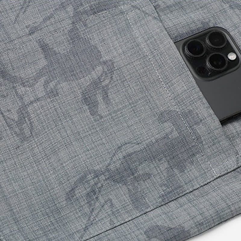 Nimara Ritual 2Pcs Summer Tang Style Casual Frog Button Mandarin Collar Horse Print Short Sleeve Shirt Pants Men's Meditation Cloth With Pockets