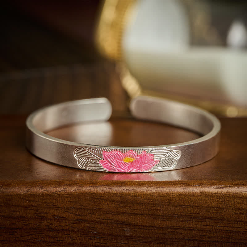 Nimara Ritual Copper Lotus Enamel Open Cuff Enlightenment Bracelet