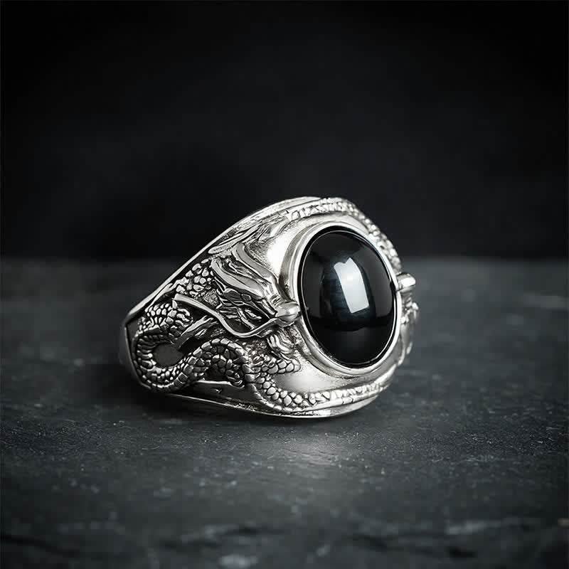 Nimara Ritual Black Obsidian Dragon Purification Open Ring