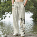 Nimara Ritual Cotton Ink Bamboo Pattern Men's Tapered Pants With Pockets