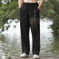 Nimara Ritual Cotton Lotus Mandala Pattern Men's Tapered Pants With Pockets
