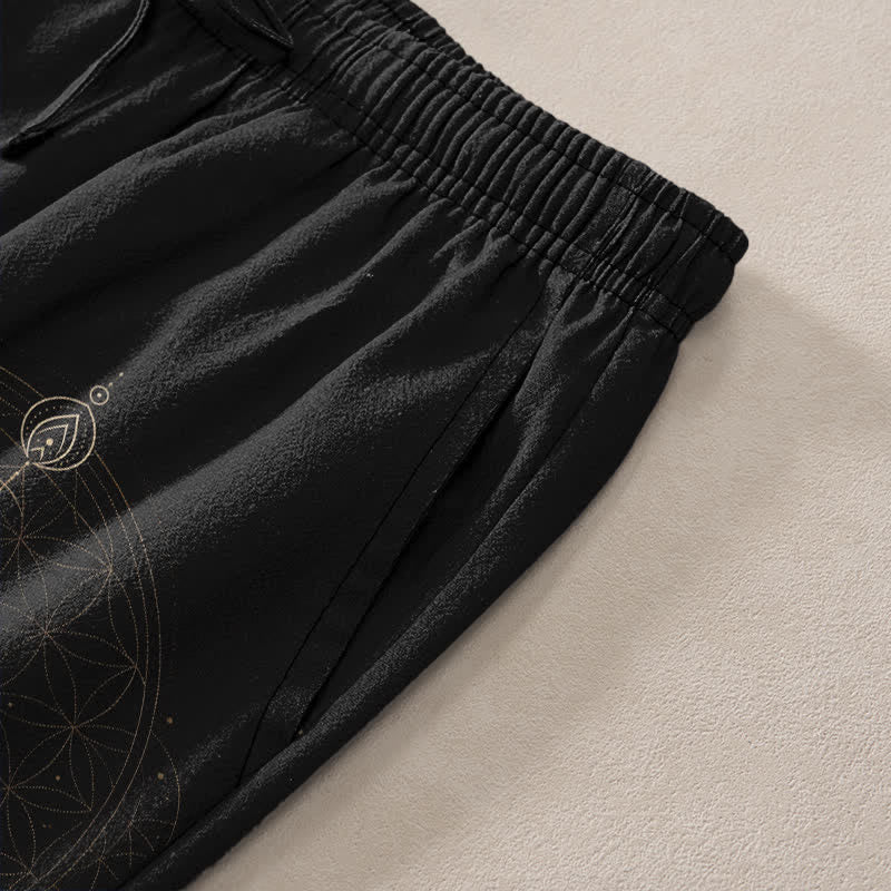 Nimara Ritual Cotton Lotus Mandala Pattern Men's Tapered Pants With Pockets