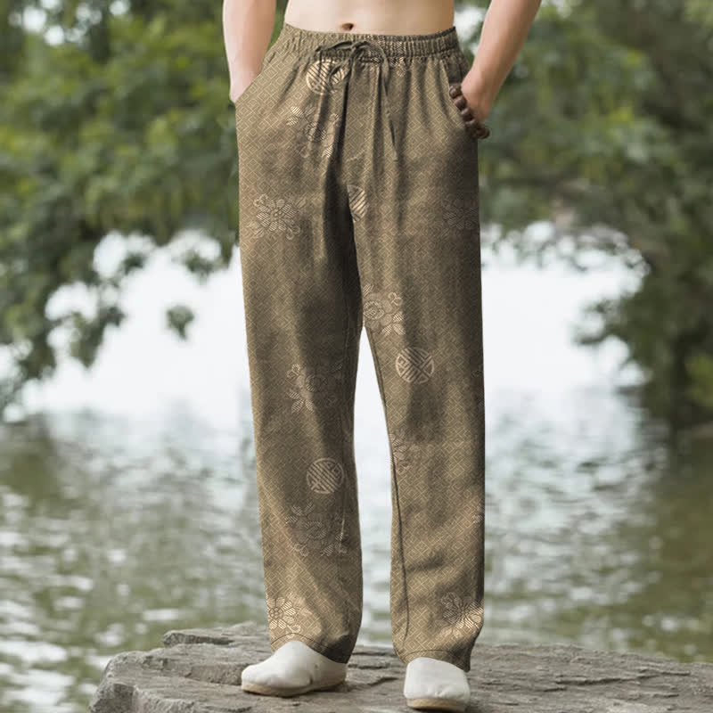 Nimara Ritual Cotton Geometric Tribal Pattern Men's Tapered Pants With Pockets
