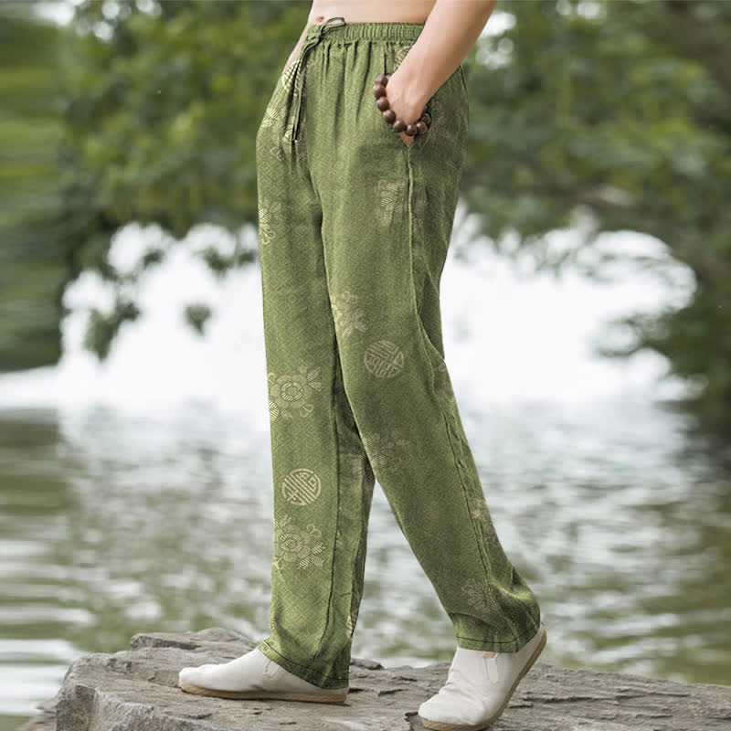 Nimara Ritual Cotton Geometric Tribal Pattern Men's Tapered Pants With Pockets