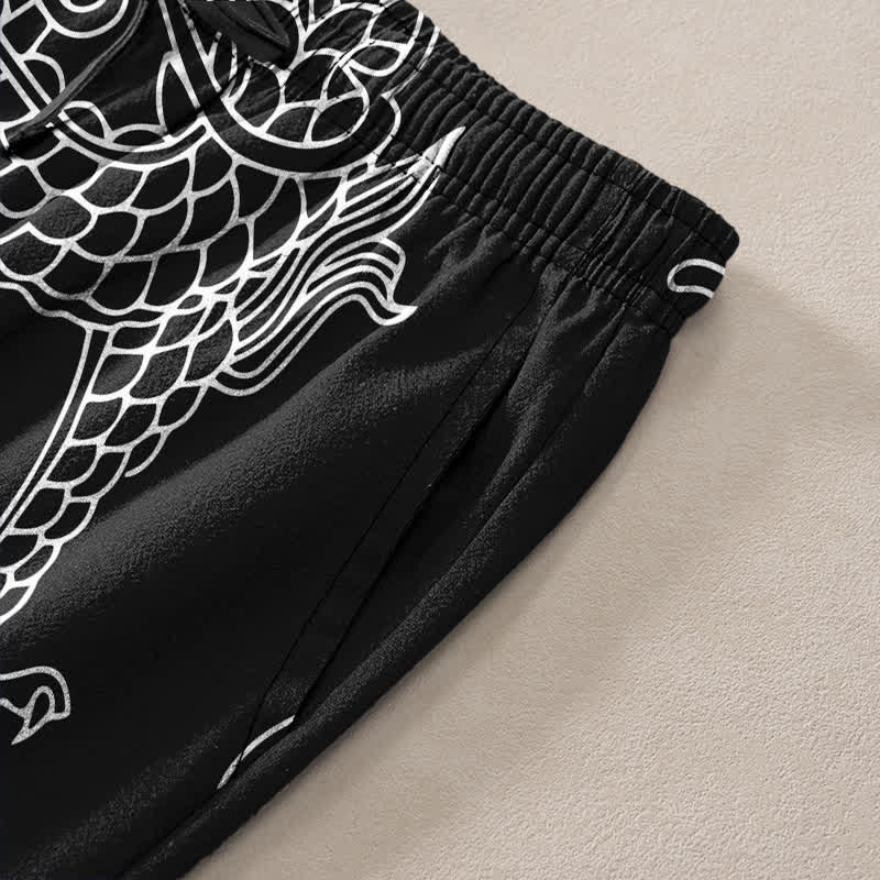 Nimara Ritual Cotton Oriental Dragon Cloud Pattern Men's Tapered Pants With Pockets