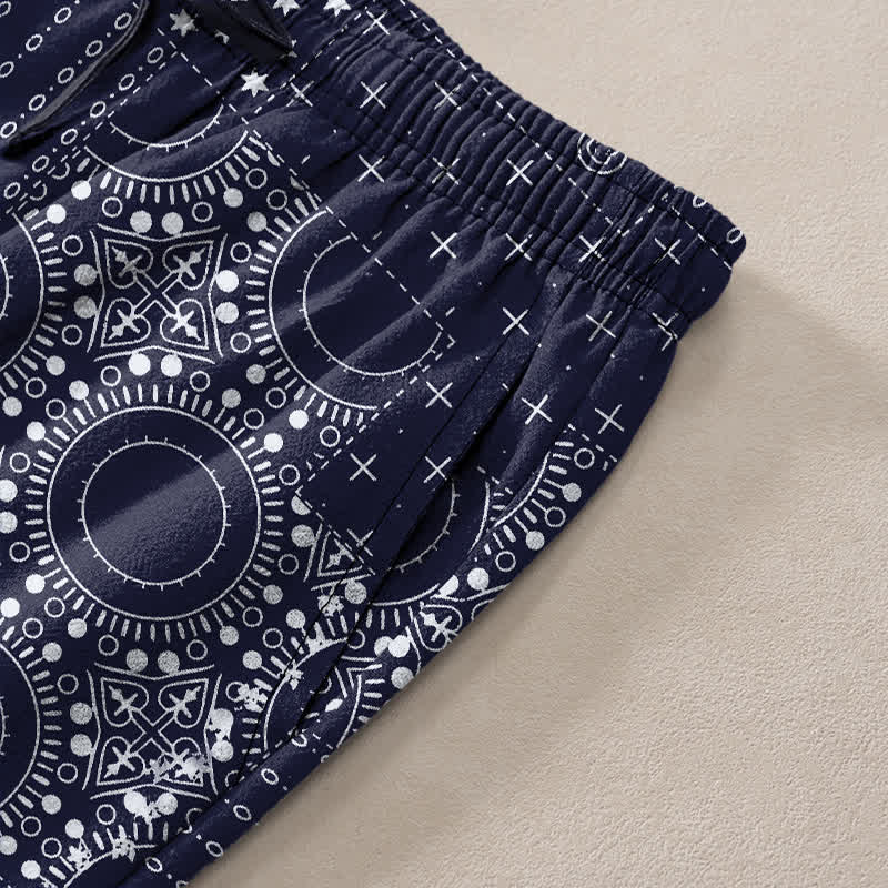 Nimara Ritual Cotton Bohemian Bandana Pattern Men's Tapered Pants With Pockets