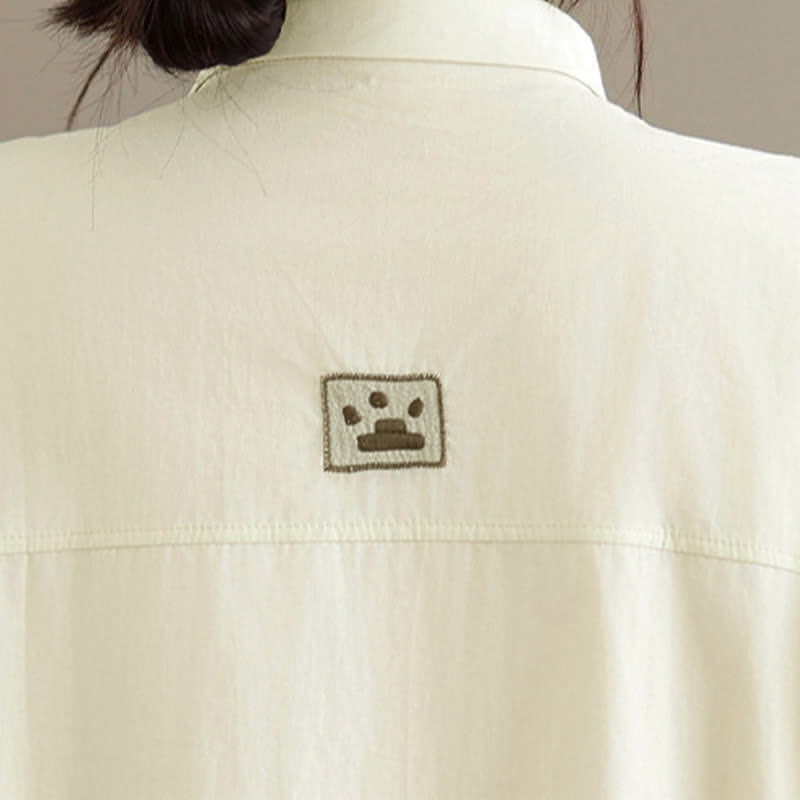 Nimara Ritual Summer Casual Minimalist Button-Up Cat Embroidery Women's Short Sleeve Shirts