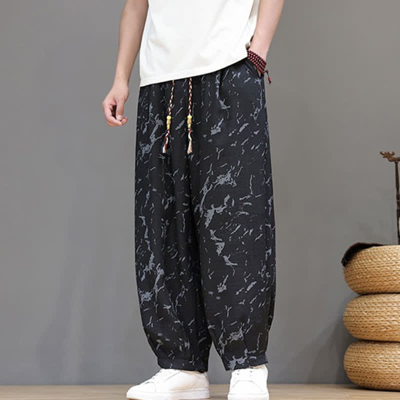 Nimara Ritual Summer Casual Minimalist Drawstring Abstract Texture Pattern Ankle Pants Men's Harem Pants With Pocket