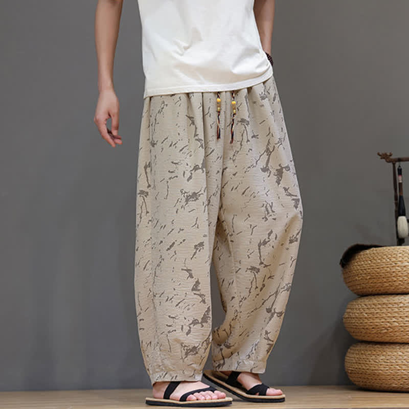 Nimara Ritual Summer Casual Minimalist Drawstring Abstract Texture Pattern Ankle Pants Men's Harem Pants With Pocket