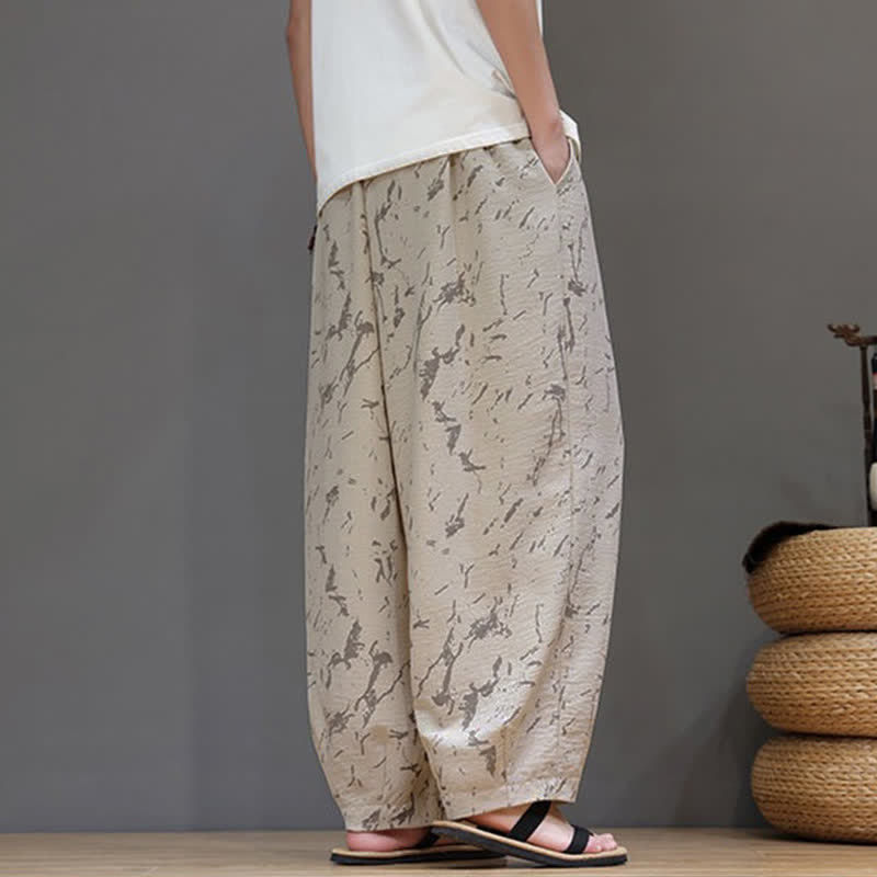 Nimara Ritual Summer Casual Minimalist Drawstring Abstract Texture Pattern Ankle Pants Men's Harem Pants With Pocket