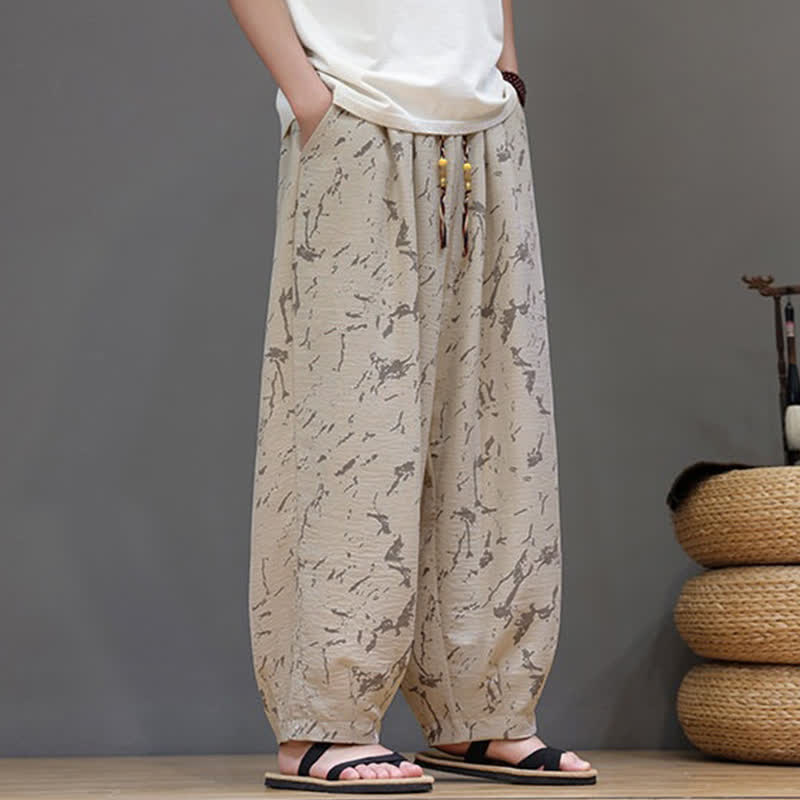 Nimara Ritual Summer Casual Minimalist Drawstring Abstract Texture Pattern Ankle Pants Men's Harem Pants With Pocket