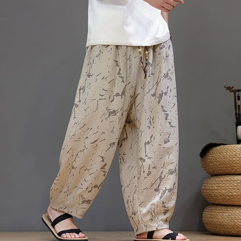 Nimara Ritual Summer Casual Minimalist Drawstring Abstract Texture Pattern Ankle Pants Men's Harem Pants With Pocket