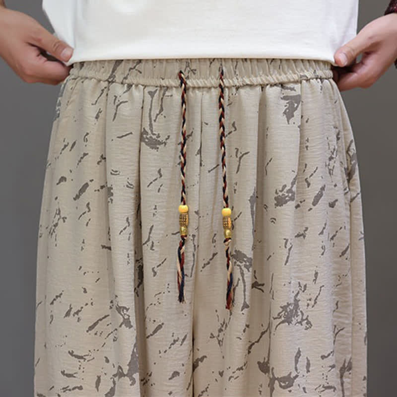 Nimara Ritual Summer Casual Minimalist Drawstring Abstract Texture Pattern Ankle Pants Men's Harem Pants With Pocket