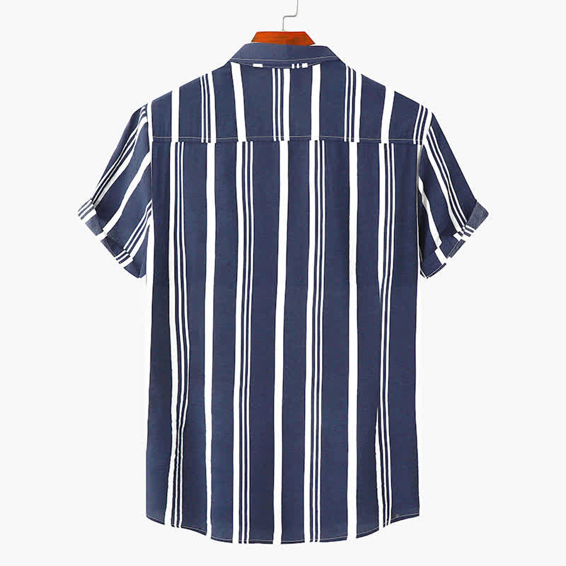 Nimara Ritual Summer Casual Classic Button-Up Vertical Striped Men's Short Sleeve Shirts