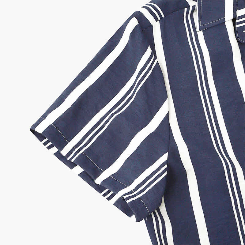 Nimara Ritual Summer Casual Classic Button-Up Vertical Striped Men's Short Sleeve Shirts