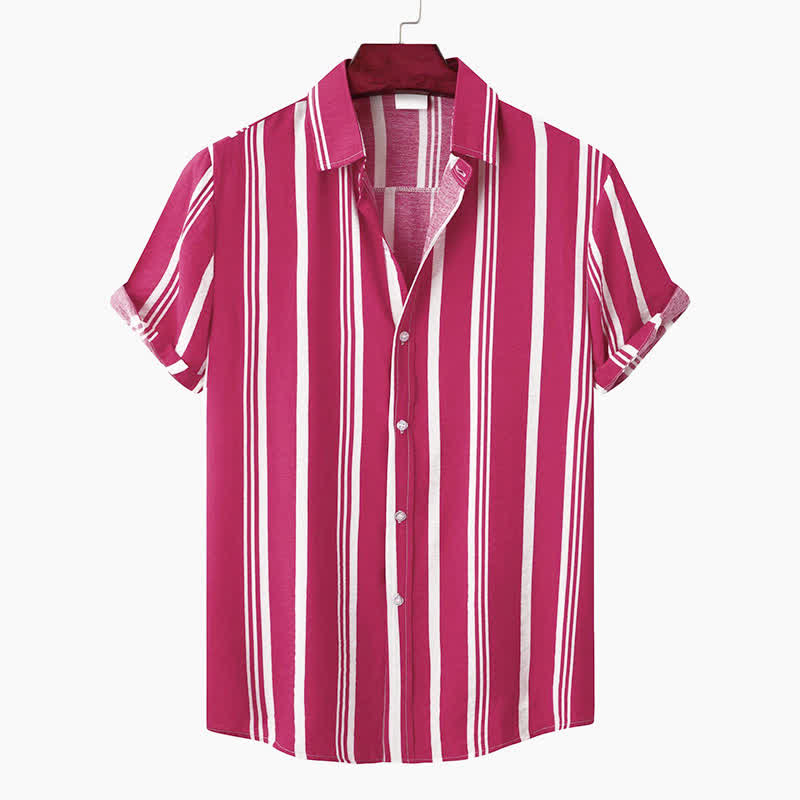 Nimara Ritual Summer Casual Classic Button-Up Vertical Striped Men's Short Sleeve Shirts