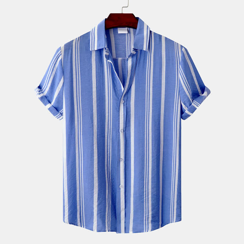 Nimara Ritual Summer Casual Classic Button-Up Vertical Striped Men's Short Sleeve Shirts